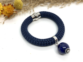 armband crème koord marine blauw en lapis lazuli