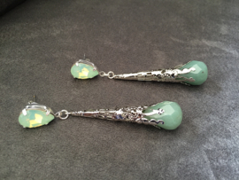 oorbellen XL met swarovski opaal groen en facet  aventurijn