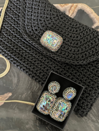 Tas clutch handmade zwart met abalone shell