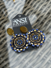 oorbellen bead embroidery blauw goud