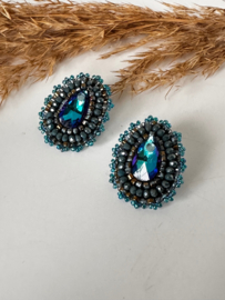 oorbellen oorknoppen beaded blauw/groen kristal