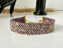 armband bead embroidery lila goud met parel