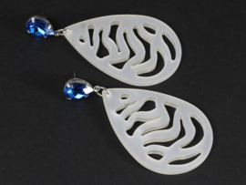 oorbellen lang zilver oorstekers met blauw kristal