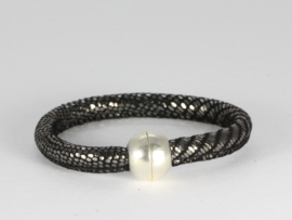 armband zwart zilver DQ nappa leer reptile