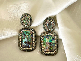 oorbellen bead embroidery abalone rechthoek
