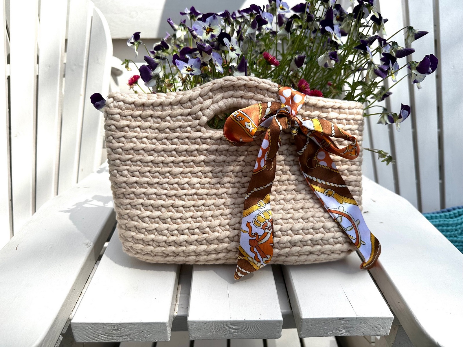 Tas handtas handmade in beige roze met strik