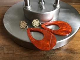 oorbellen XL goud met oranje raisin druppel