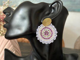 oorbellen bead embroidery lila