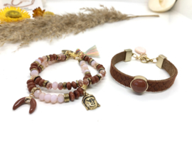 armbanden set BOHO Chic bruin roze