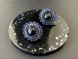 Oorbellen bead embroidery black onyx