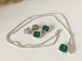 Sieradenset zilver met groen kristal