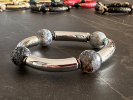 armband zilver tubes met facet agaat
