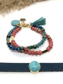 Armbanden set BOHO Chic blauw roze/oranje