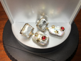 oorbellen met helder facet glaskristal en biwaparel