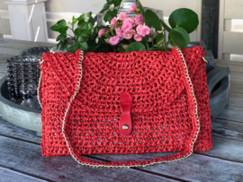 Tas clutch raffia handmade in rood