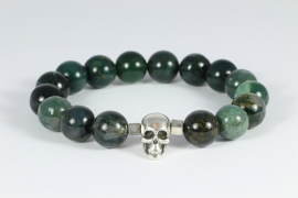 heren armband met groene agaat en skull