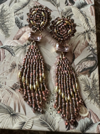 oorbellen fringe bead embroidery roze goud
