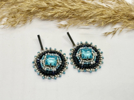 oorbellen bead embroidery aqua blue kristal