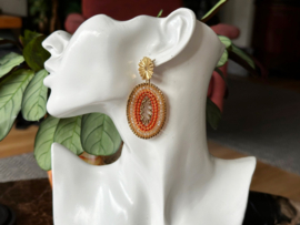 oorbellen beademroidery ovaal warme tinten