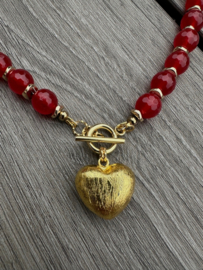 collier/ketting rood agaat met hematiet goud
