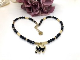 collier kort met onyx zwart en olifant