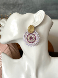 oorbellen bead embroidery lila