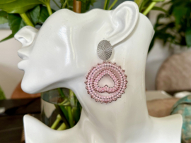 oorbellen bead embroidery delica's roze zilver hart