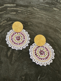 oorbellen bead embroidery lila