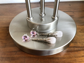 oorbellen XL zilver met rozenkwarts en swarovski
