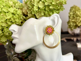 oorbellen beaded bloem met ring 2 in 1