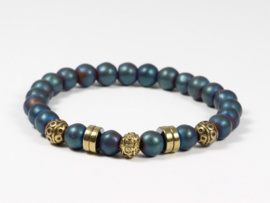 armband elastisch met hematiet blauw in goud