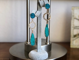 oorbellen XL oorstekers goud druzy's turquoise