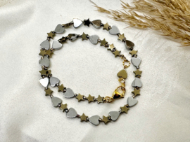 collier/ketting met hematiet goud en zilver