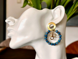 oorbellen goud met facet kristal blauw