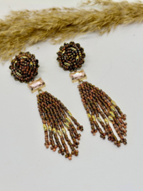 oorbellen fringe bead embroidery roze goud