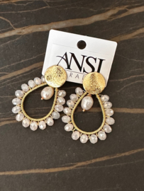 oorbellen goud facet kristal en parel