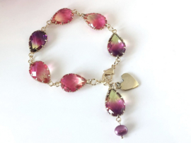armband verguld facet kristal roze groen
