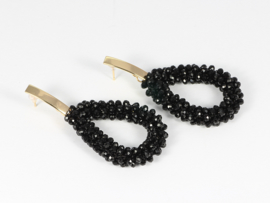 oorbellen XL oorstekers goud en facet kristal druppels zwart