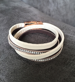 armband dubbel leer / suède met kristal