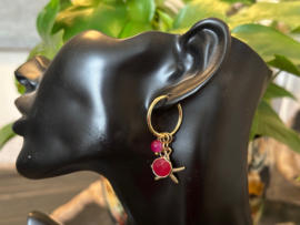 oorbellen/creolen M&M rvs goud edelstenen rood roze