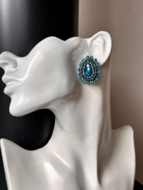 oorbellen oorknoppen beaded blauw/groen kristal
