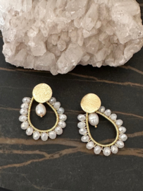 oorbellen goud facet kristal en parel