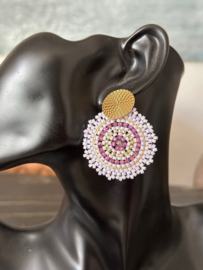 oorbellen bead embroidery lila