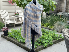 omslagdoek blauw beige geblokt