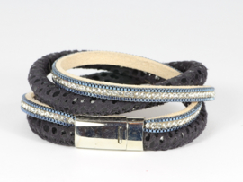 armband suede met kristal zilver in donkerblauw