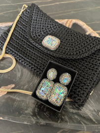 Tas clutch handmade zwart met abalone shell