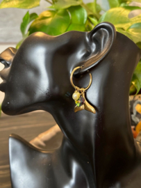 oorbellen/creolen rvs goud facet kristal parel