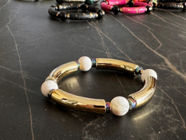 Armband tubes goldplated parelmoer