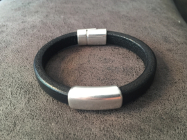 heren armband zwart leer zilver