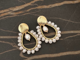 oorbellen goud facet kristal en parel